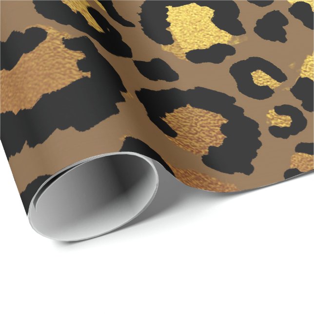 Papel De Presente Pele de animais leopardo Dourado negro Lux african (Ponta do rolo)