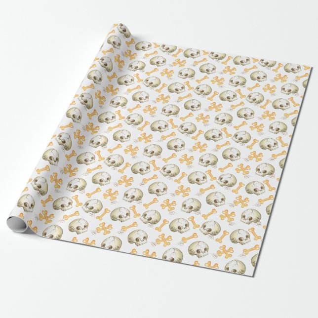 Papel De Presente Peles e ossos assustados Padrão de Halloween (Desenrolado)