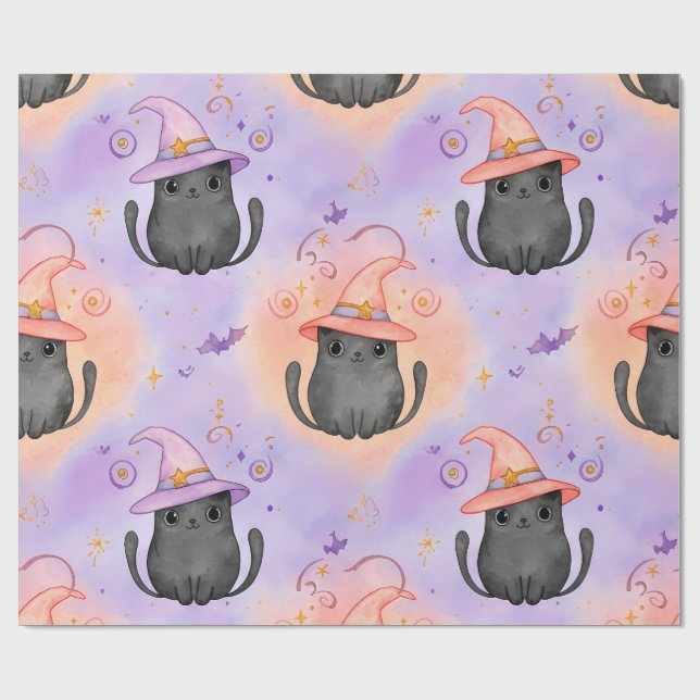 Papel De Presente Pêlos de Bruxa – Padrão de Gato Pastel de Hallowee (Aberto)
