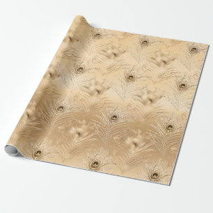 Papel De Presente Pena de Pavão Marrom Claro Deluxe Glamourosa