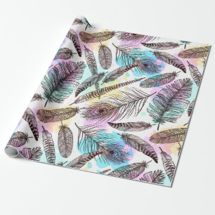 Papel De Presente Penas de Aquarela