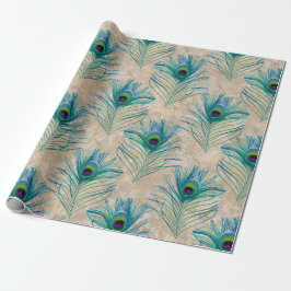 Papel De Presente Penas de pavão azul no castanho claro