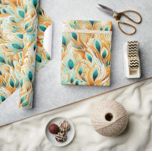 Papel De Presente Penas De Peacock Laranja De Mint