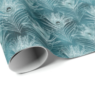 Papel De Presente Penas de Peacock Teal