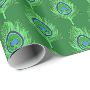 Papel De Presente Penas de Peacock, Verde limão no Emerald Green