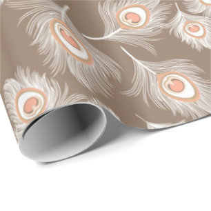 Papel De Presente Penas de Pêssego Branca e Pêssego em Taupe Tan
