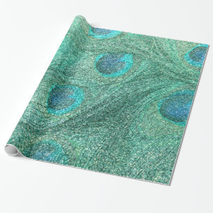 Papel De Presente Penas do pavão do brilho do verde de Seafoam