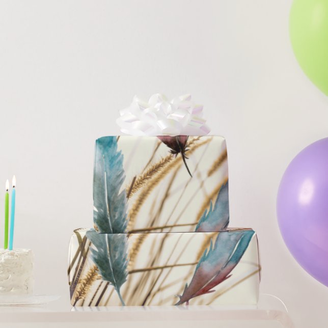 Papel De Presente Penas e erva (Presentes para festas)