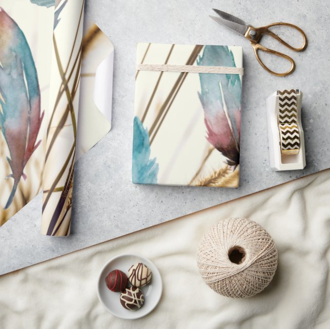 Papel De Presente Penas e erva (Artesanato)