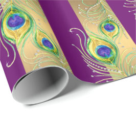 Papel De Presente Penas Peacock Modernas Joias Faux Corações Stripad