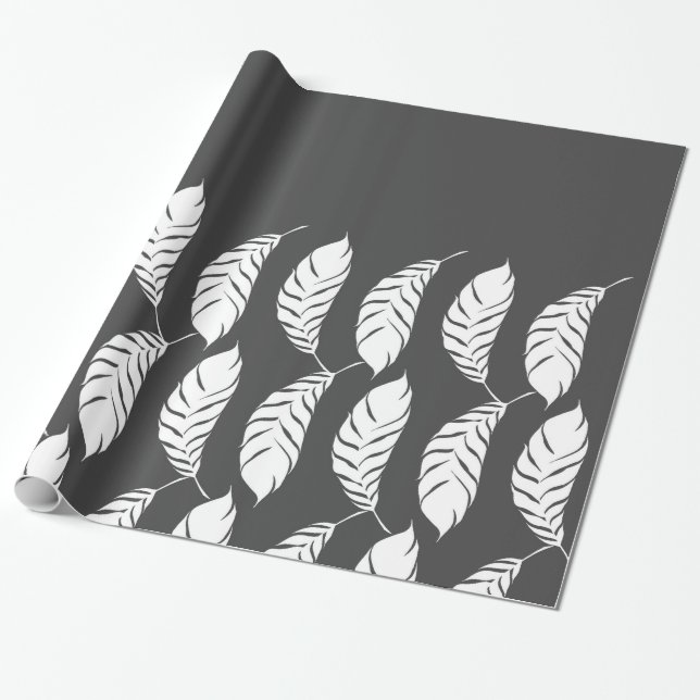 Papel De Presente Penas tiradas mão modernas das cinzas & do branco (Desenrolado)
