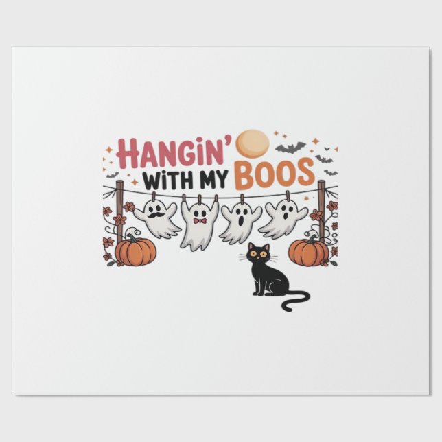 Papel De Presente Pendurado Com Meus Boos Fantasma Segurando Gato Pr (Aberto)