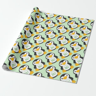 Papel De Presente Penguin Chá de fraldas Green