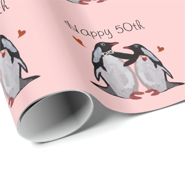 Papel De Presente Penguin Love 50th Anniversário (Ponta do rolo)