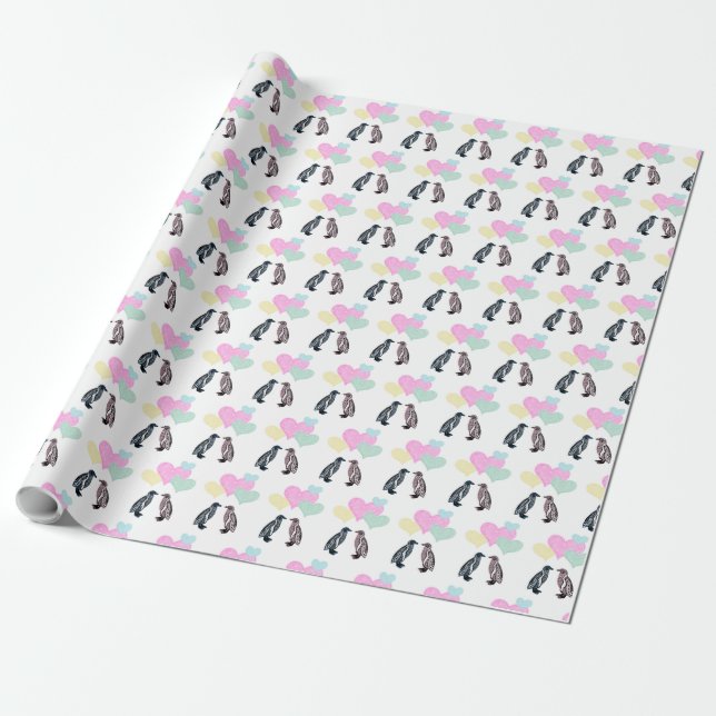 Papel De Presente Penguin Love Chakra Heart Romantic Mandala (Desenrolado)