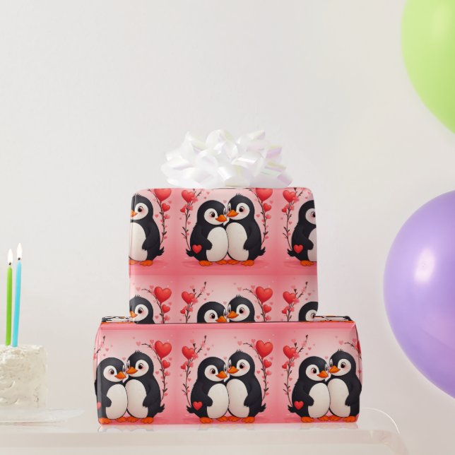 Papel De Presente Penguin Love Wrapping Paper (Presentes para festas)