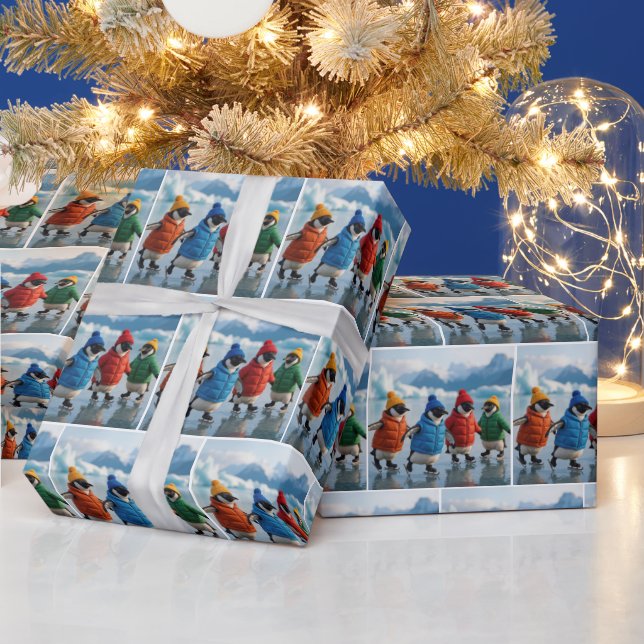 Papel De Presente Penguins Ice Skating On an Arctic Lake (Feriados)