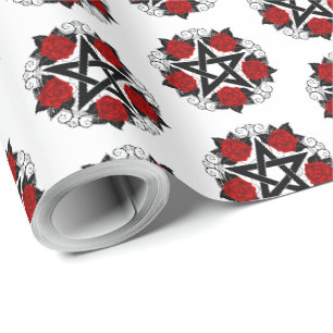 Papel De Presente Pentagrama com Rosas vermelhas