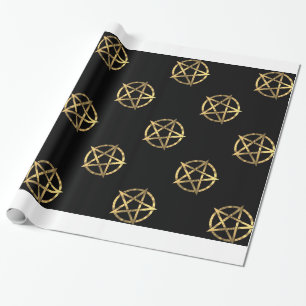 Papel De Presente Pentagrama de ouro e preto