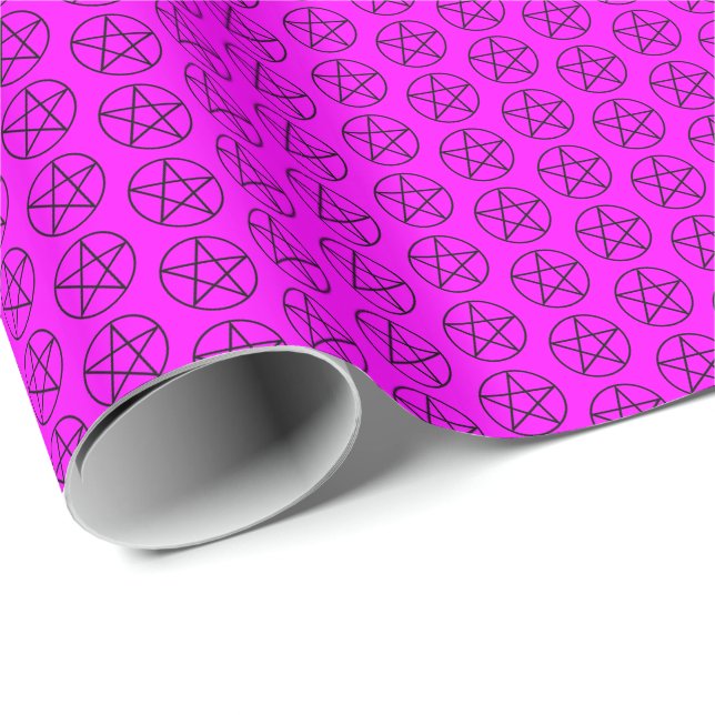 Papel De Presente Pentagrama Preto em Rosa (Ponta do rolo)
