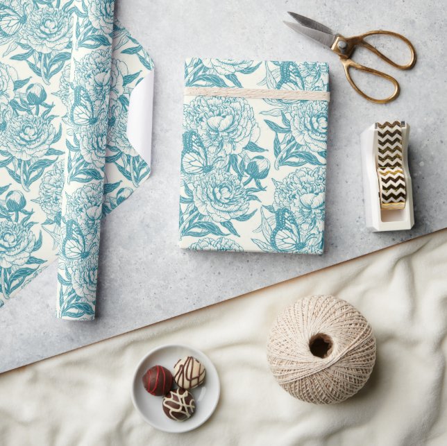 Papel De Presente Peões e borboletas, impressão, lagoa azul (Artesanato)