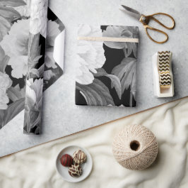 Papel De Presente Peões Pretos e Brancos Aquarela Floral