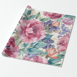 Papel De Presente Peônia Botânica Aquarela Flora Lavanda