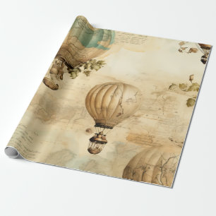 Papel De Presente Peônia de Balão Antigo Botânico Viagem