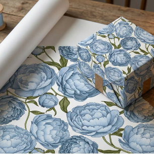 Papel De Presente Peônia Floral de Luxo Azul Claro
