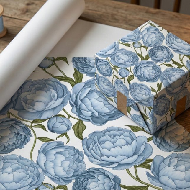Papel De Presente Peônia Floral de Luxo Azul Claro (Criador carregado)