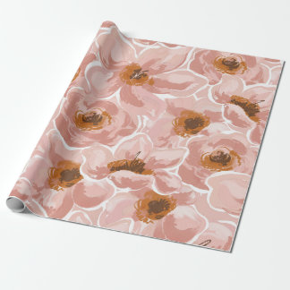 Papel De Presente Peônia Floral em Aquarela Rosa Enrubescida