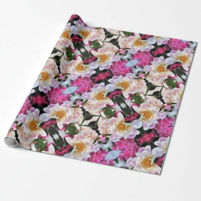 Papel De Presente Peonias com Roll de Enrolar de Presente (Desenrolado)