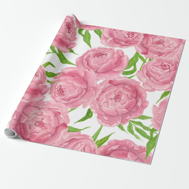 Papel De Presente Pêonias cor-de-rosa (Desenrolado)