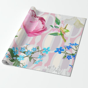 Papel De Presente Peônias e nãos-me-esquecidos. Arte de fundo sem co