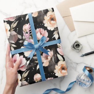 Papel De Presente Peônias em Aquarela com Lavagem Pastel