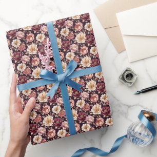 Papel De Presente Peônias Rosa e Marfim