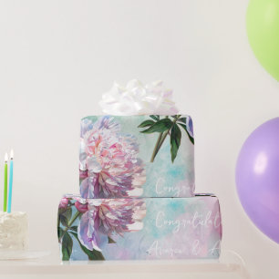 Papel De Presente Pêonias Rosa Em Casamento/Chá Azul/Rosa