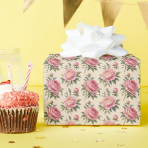 Papel De Presente Peônias Rosa Floral Botânico