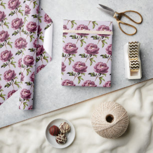 Papel De Presente Peônias Roxas Lavanda Clara Românticas