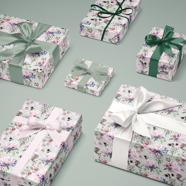 Papel De Presente Peony Anemone Hellebore Eucalyptus Sage Green (Peony Anemone Hellebore Eucalyptus Sage Green Wrapping Paper)