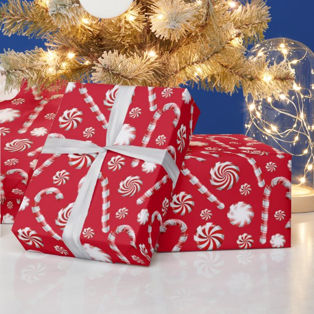 Papel De Presente Peppermint de Natal | Padrão de Férias com Redemoi (Feriados)