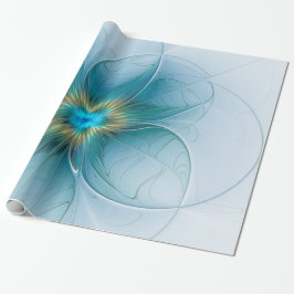 Papel De Presente Pequena Bela Moderna Flor de Arte Fractal Azul Dou