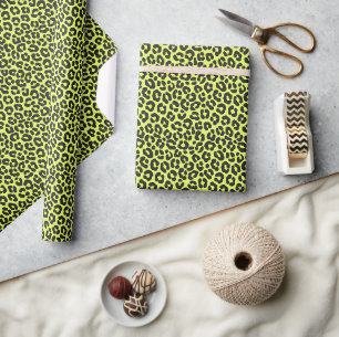 Papel De Presente Pequena Estampa de Leopardo Amarelo Fluorescente