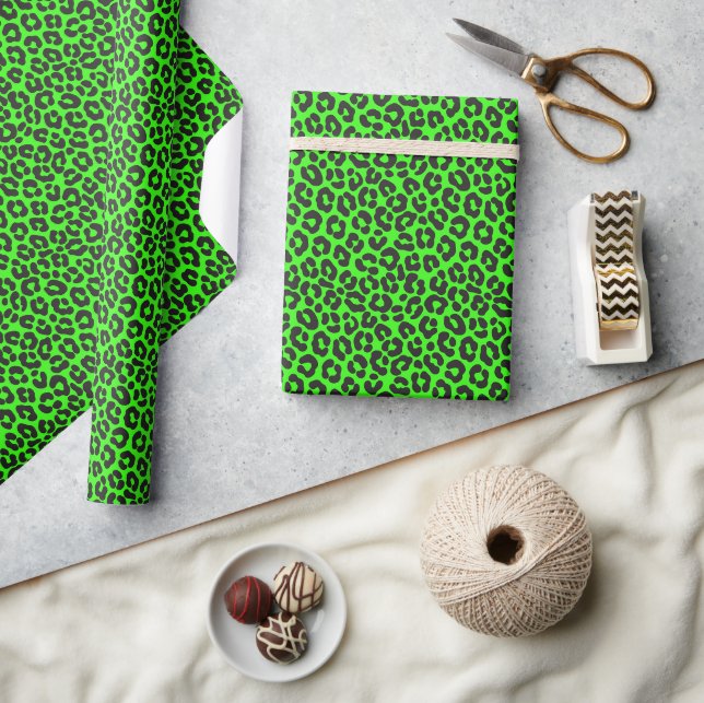 Papel De Presente Pequena Estampa de Leopardo Verde Fluorescente (Artesanato)