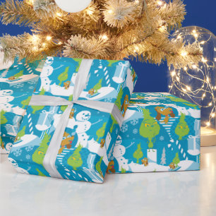 Papel De Presente Pequena Gralha   Padrão Teal De Grinchmas Felizes