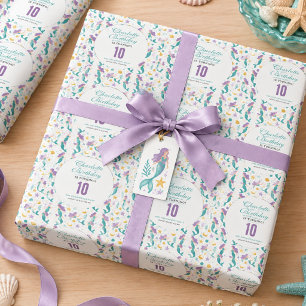Papel De Presente Pequena Sereia Dourada 10º Aniversário Sob o Mar