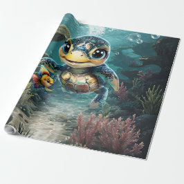 Papel De Presente Pequena tartaruga marinha explorando com sua amiga