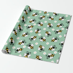 Papel De Presente Pequenas abelhas e flores margaridas