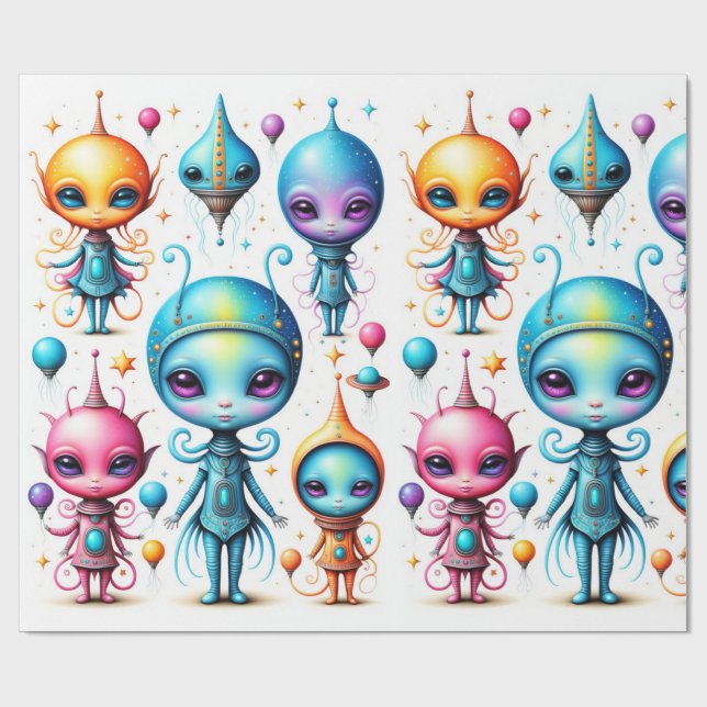 Papel De Presente Pequenas Aliens (Aberto)