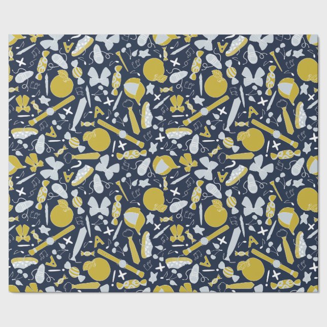 Papel De Presente Pequenas Coisas Escolares Espalhadas (Barra)